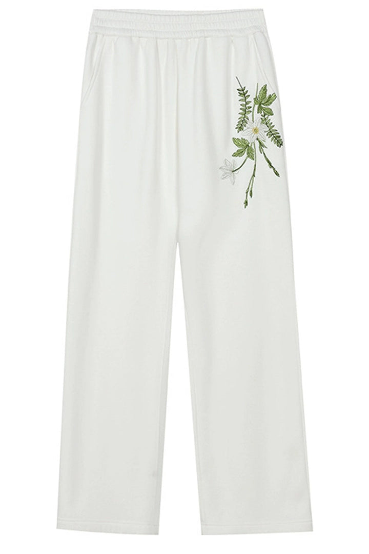 Floral Embroidered Wide-Leg Sweatpants