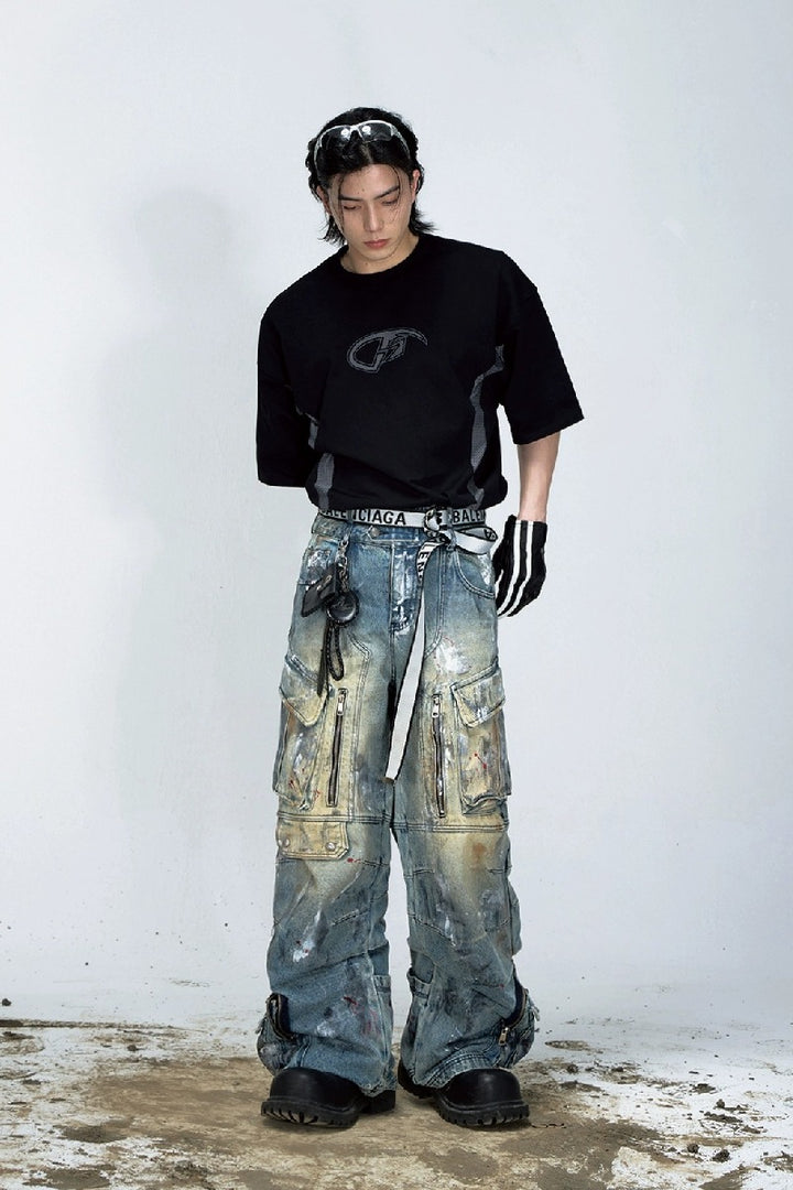 Graffiti Pocket Wide-Leg Jeans