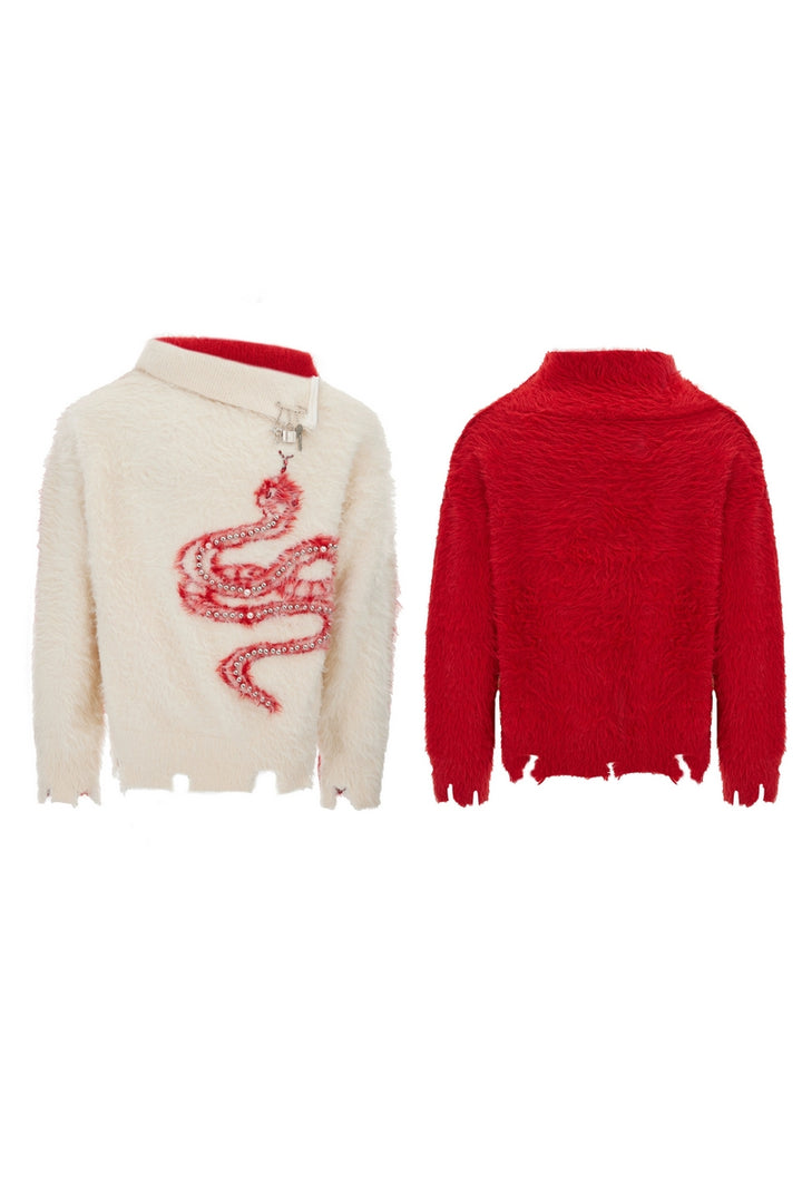 Pearl Snake Fleece Turtleneck Sweater