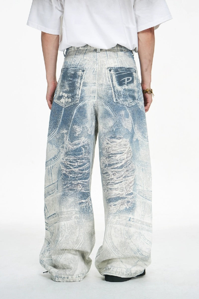 Vintage 3D Print Baggy Jeans