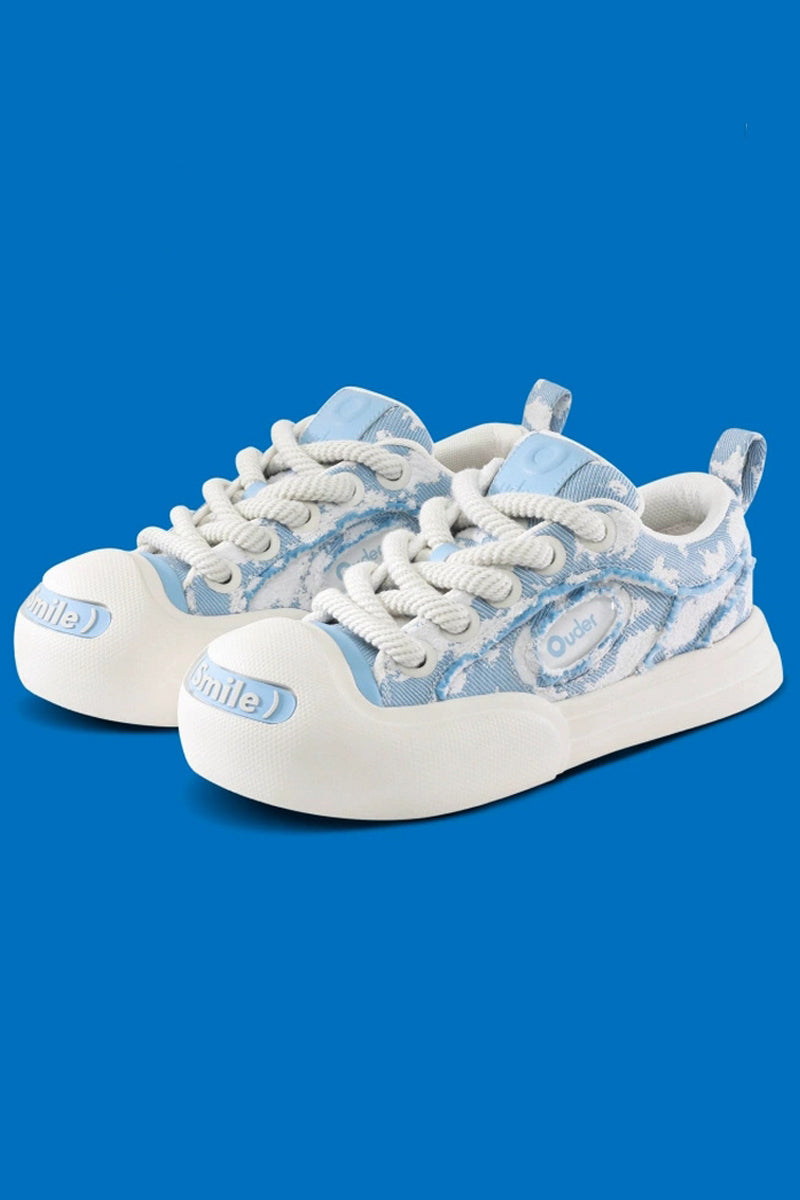 Sky Blue Canvas Chunky Sneakers