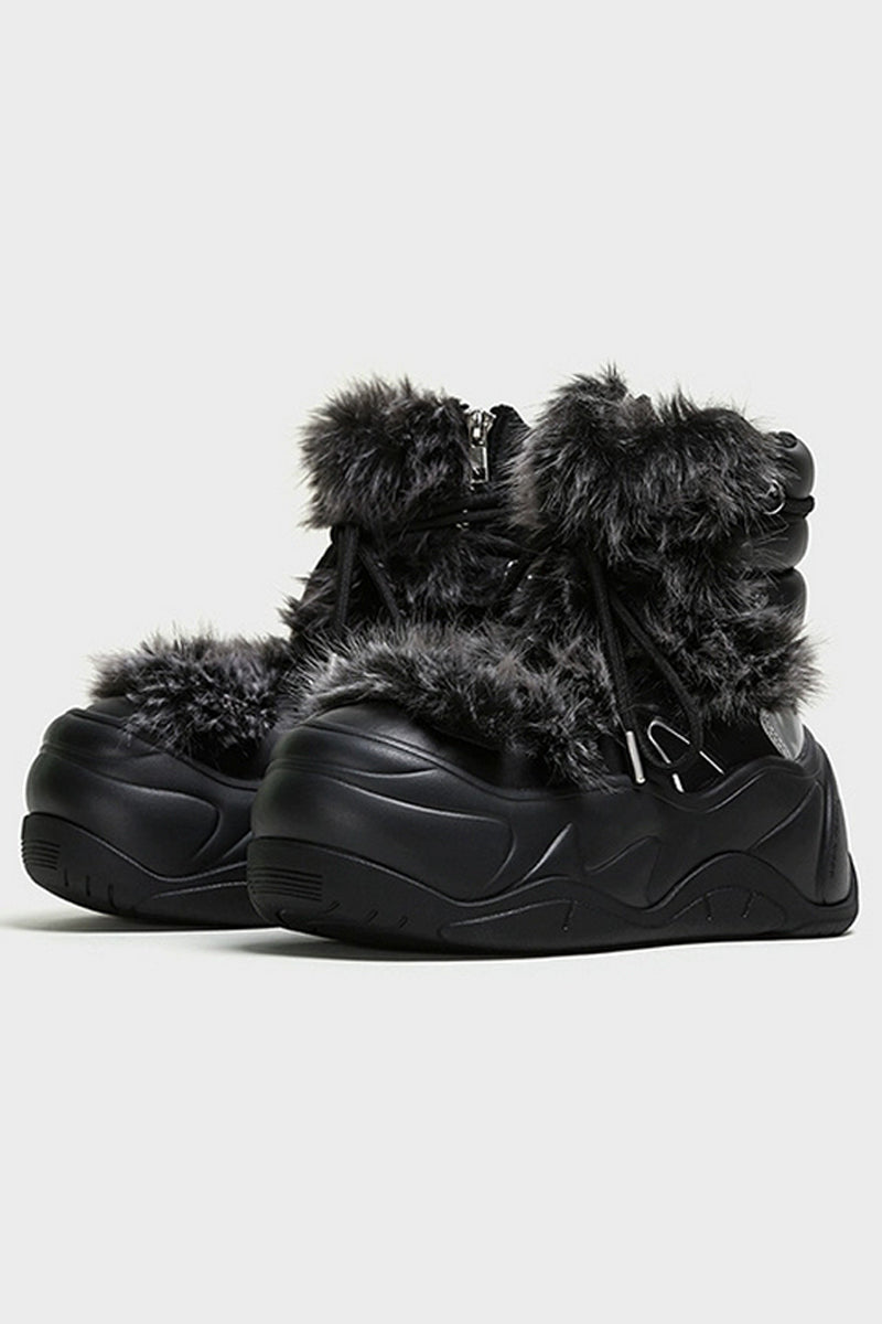 Black Faux-Fur Snow Boots