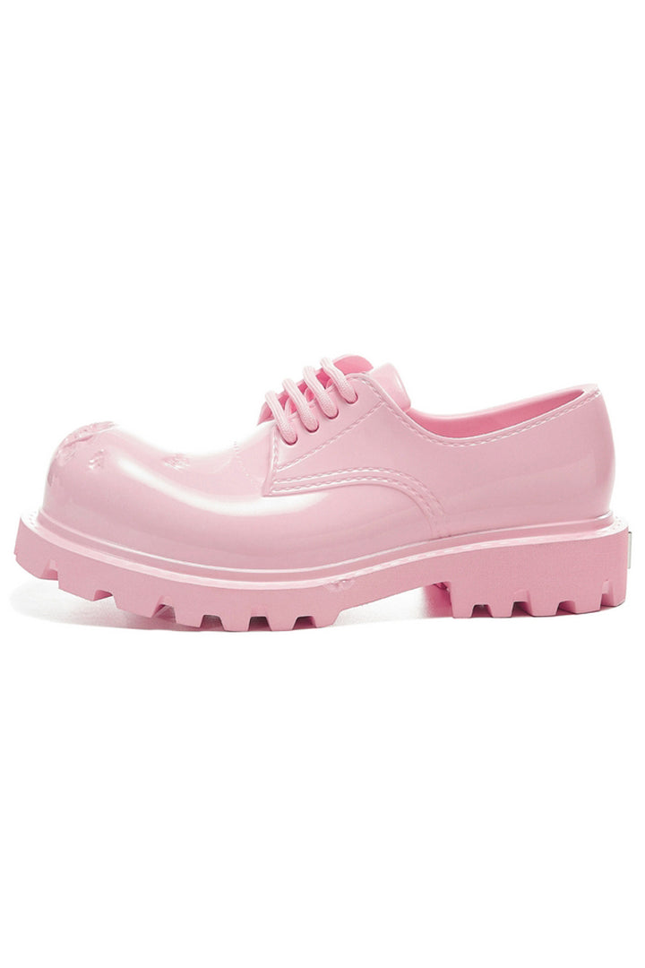 Pink Dented Platform Derby Shoes