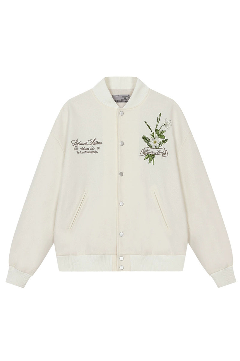 Floral Script Embroidery Varsity Jacket