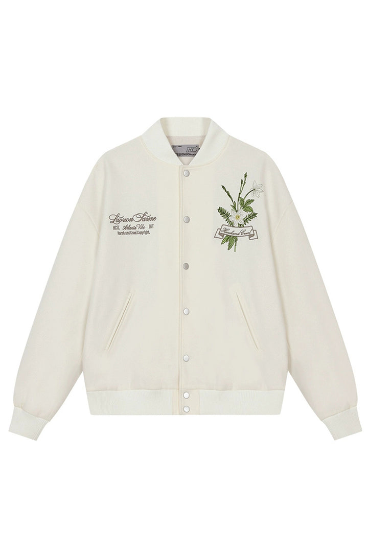 Floral Script Embroidery Varsity Jacket