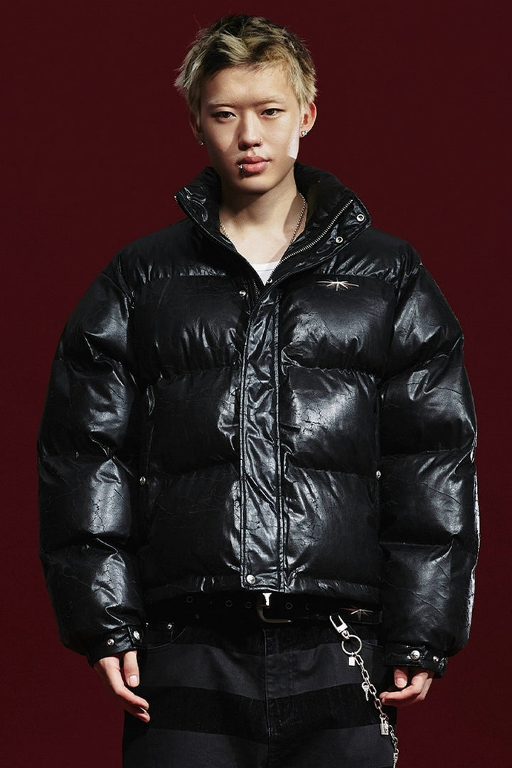 Cracked Pattern Puffer Jacket