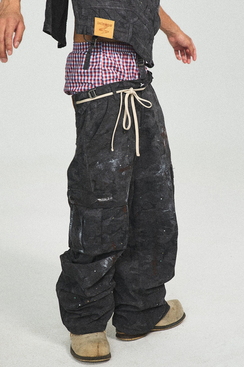 Checkered Distressed Baggy Cargo Pants