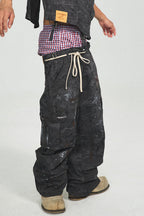 Checkered Distressed Baggy Cargo Pants