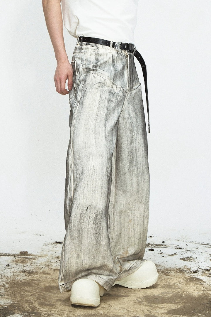 Stained Loose Straight-Leg Jeans