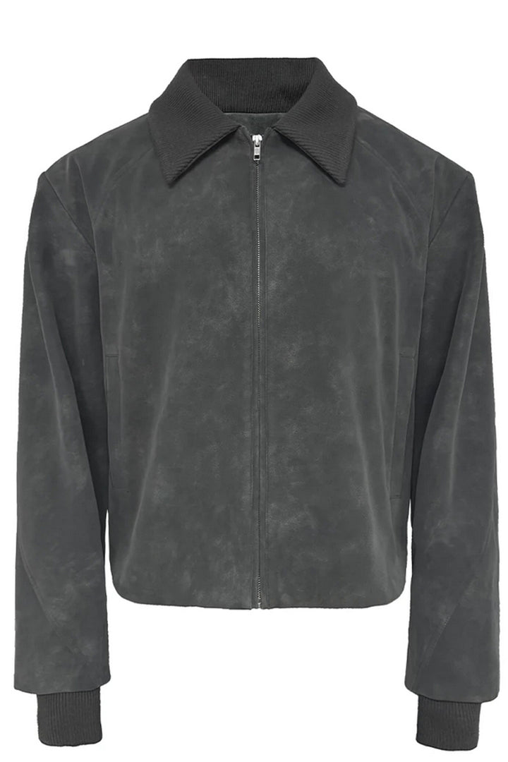 Ribbed Sleeve Leather Jacket