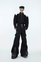 Patchwork Knit Sweater with Metal Zipper