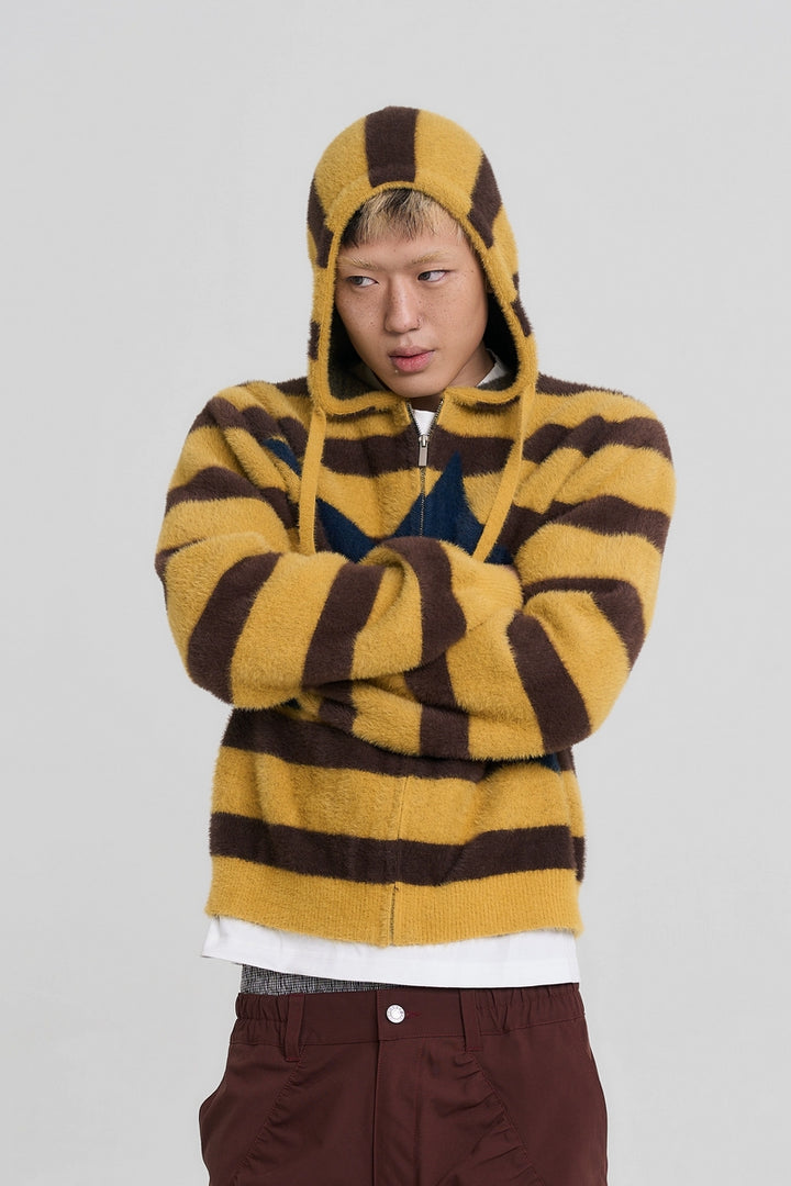 Striped Knit Fuzzy Hoodie