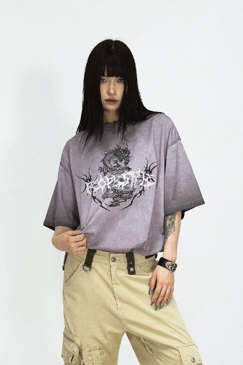Vintage Dragon Print Oversized T-Shirt