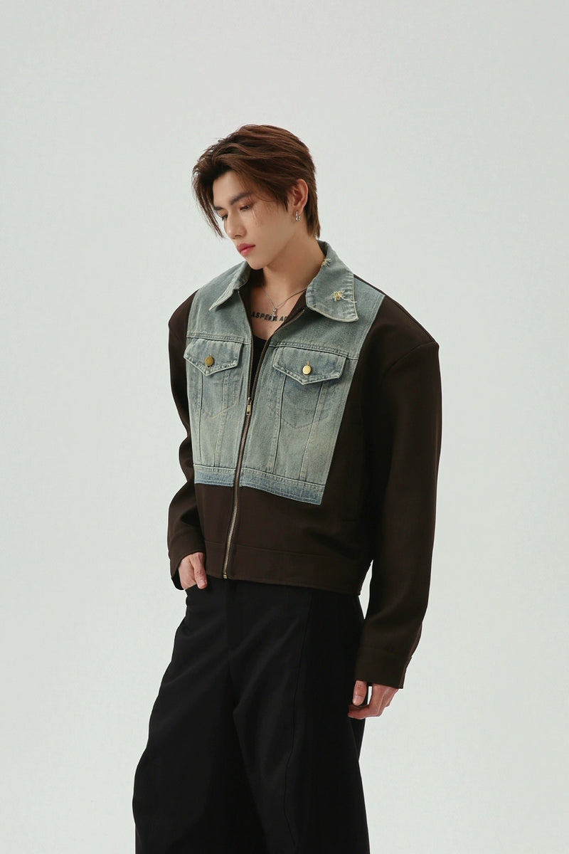 Color Block Vintage Denim Jacket