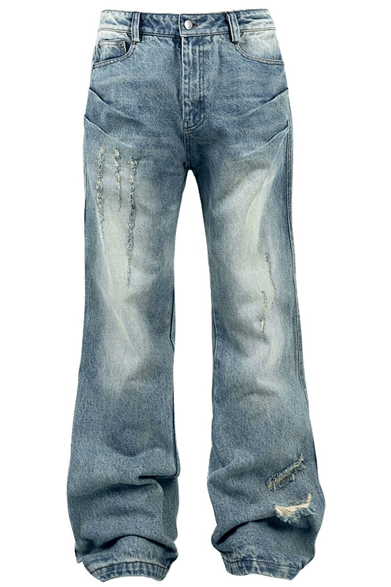 Distressed Washed Flare Jeans