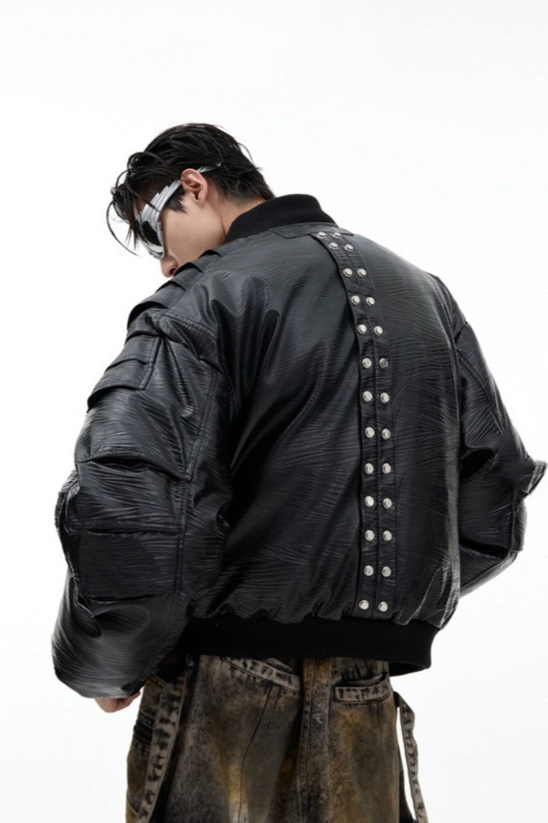 PU Leather Padded Bomber Jacket