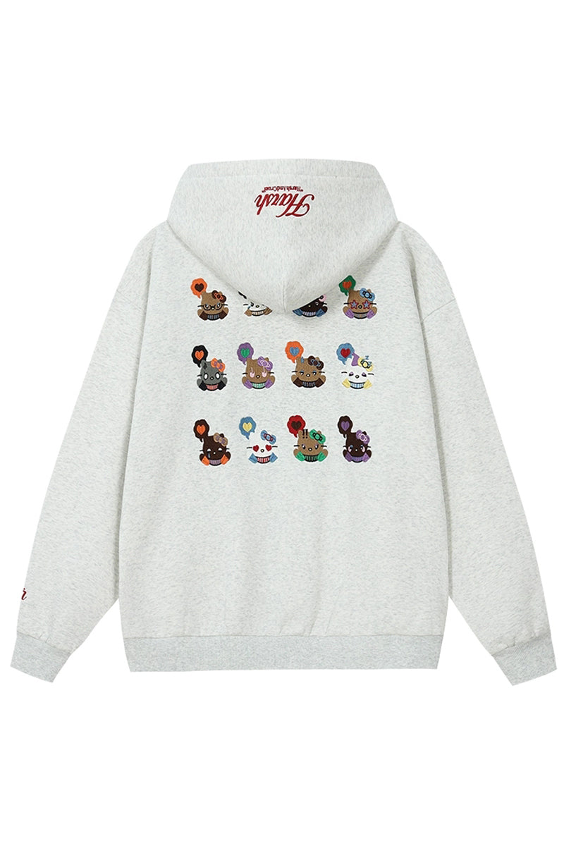 Cat Embroidered Loose Fit Hoodie