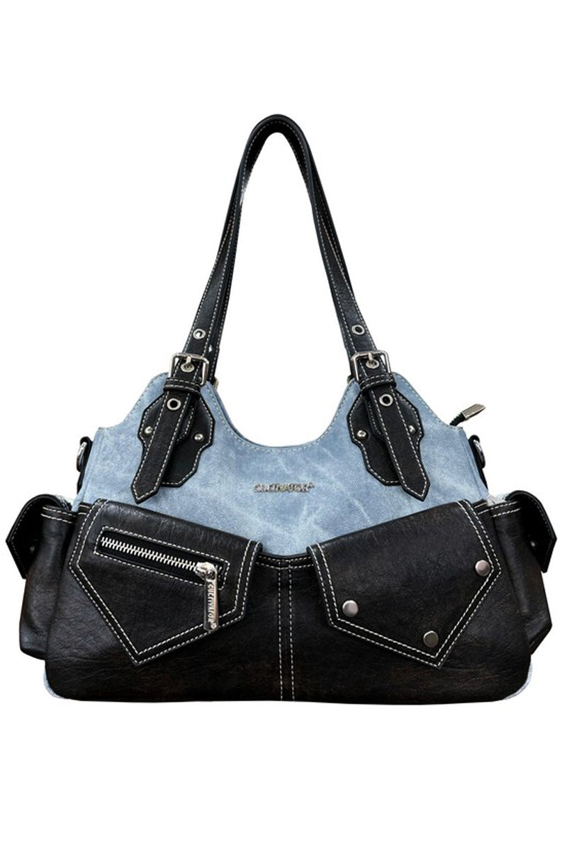 Denim Patchwork Underarm Bag