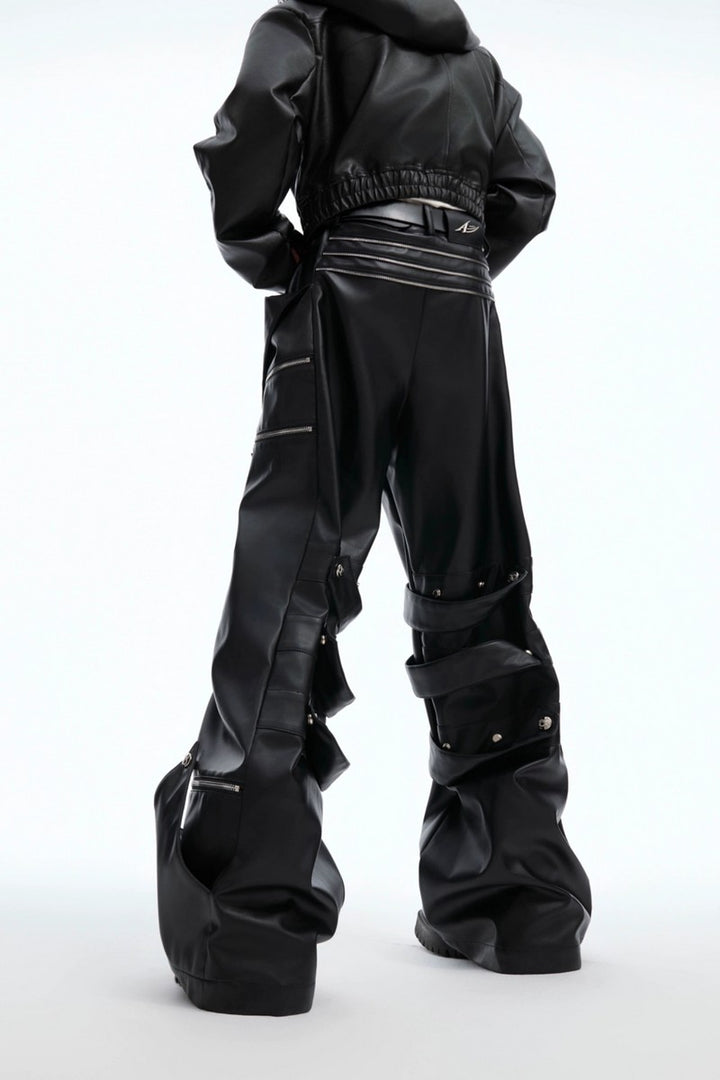 Punk Multi-Strap Metal Detail Leather Pants