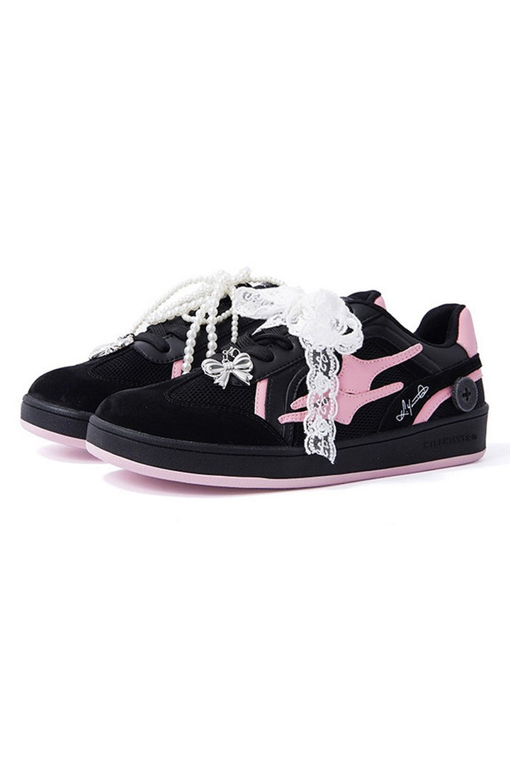 Black Pink Unisex Retro Low Top Trainers