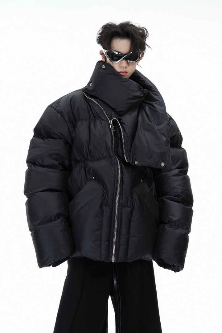 Asymmetrical Zipper High-Collar Puffer Jacket