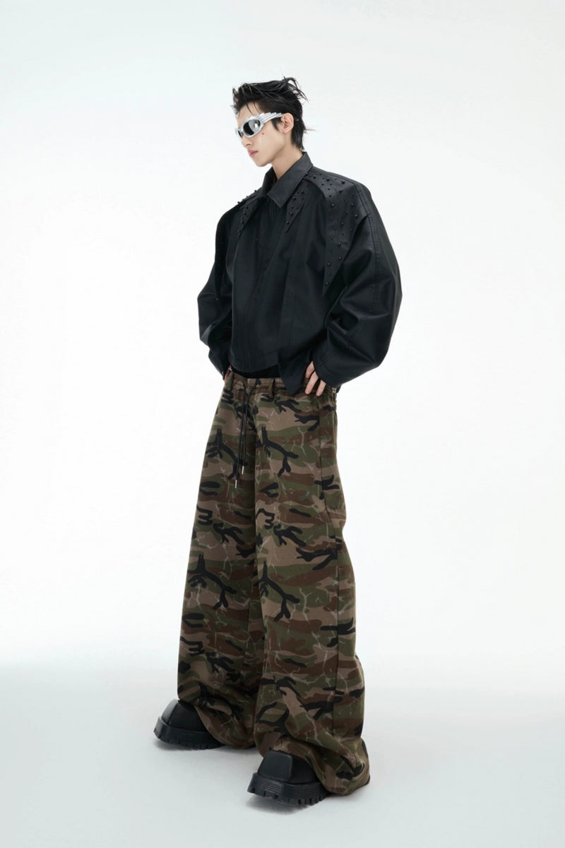 Camo Triple-Waist Wide-Leg Pants