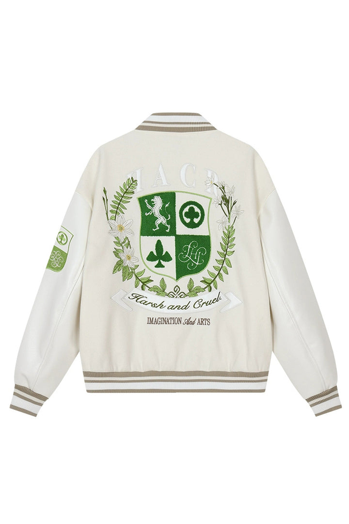 Crest Embroidery Loose Varsity Jacket