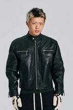 Embroidered Moto Leather Jacket