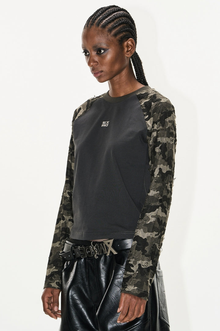 Camo Embroidered Raglan Long-Sleeve Tee