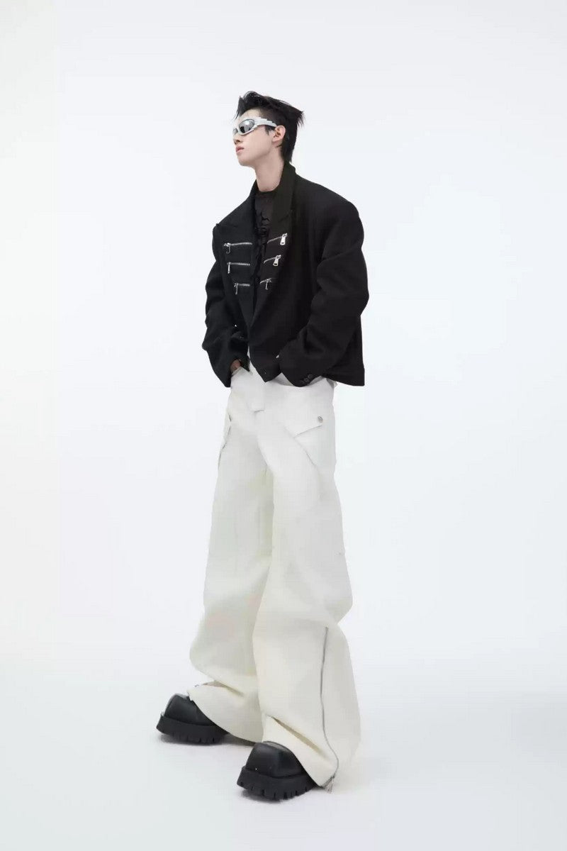 PU Leather Patchwork Cargo Trousers