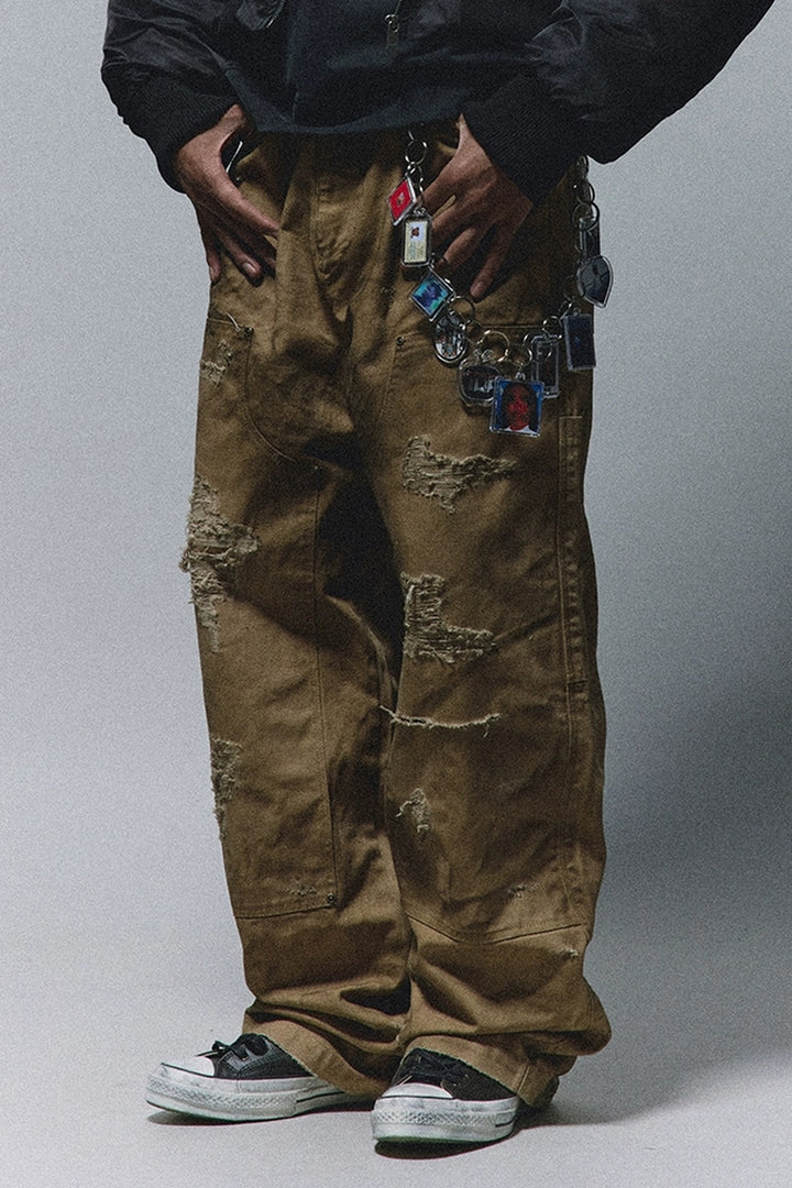 Distressed Khaki Carpenter Double Knee Pants