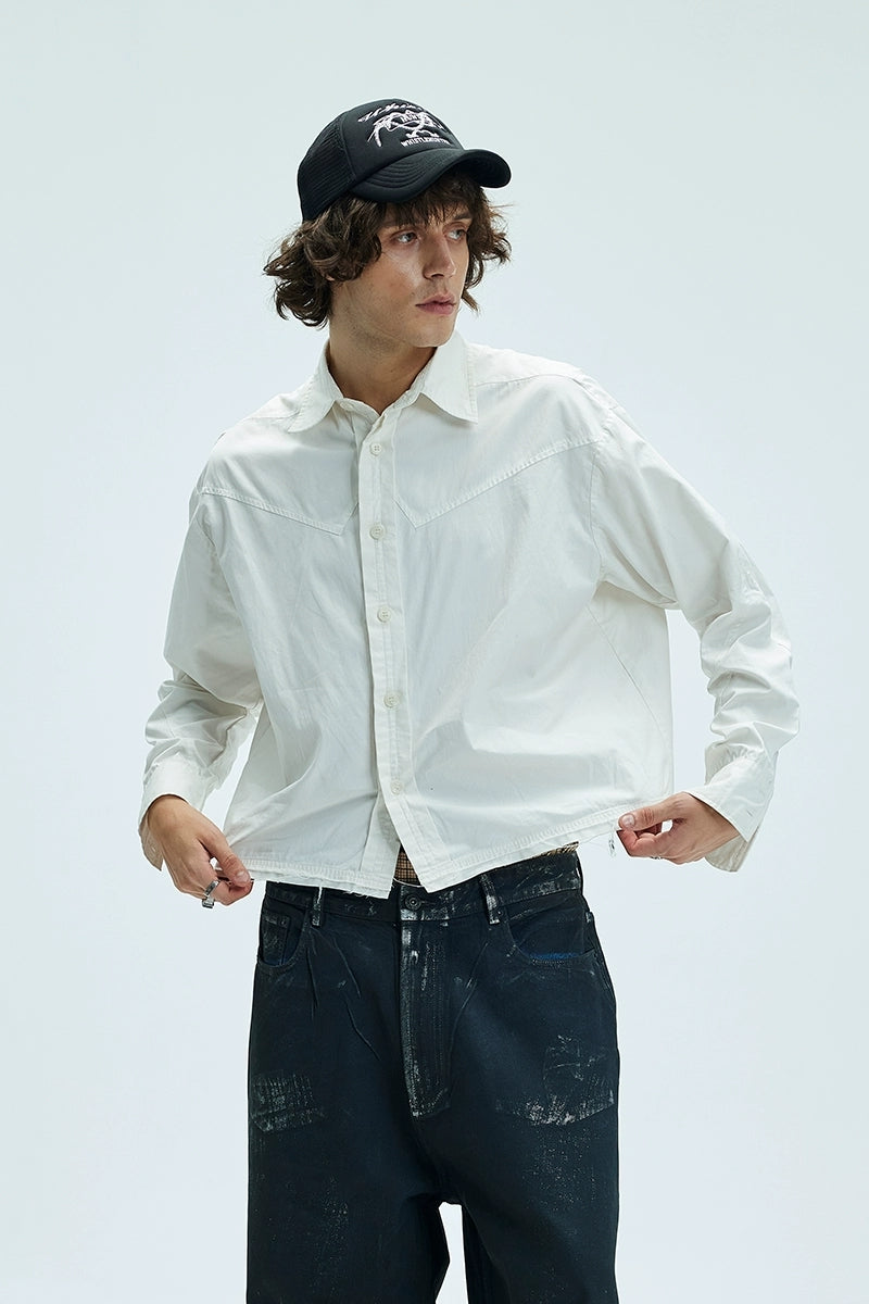 Frayed Hem Boxy Long Sleeve Shirt