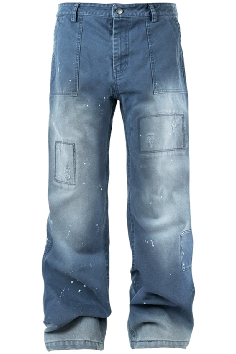 Distressed Patchwork Paint-Splatter Work Pants