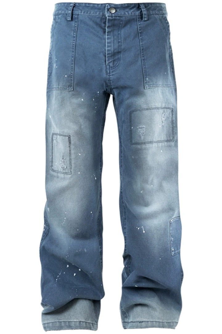 Distressed Patchwork Paint-Splatter Work Pants