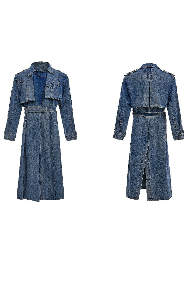 Washed Double-Breasted Denim Coat