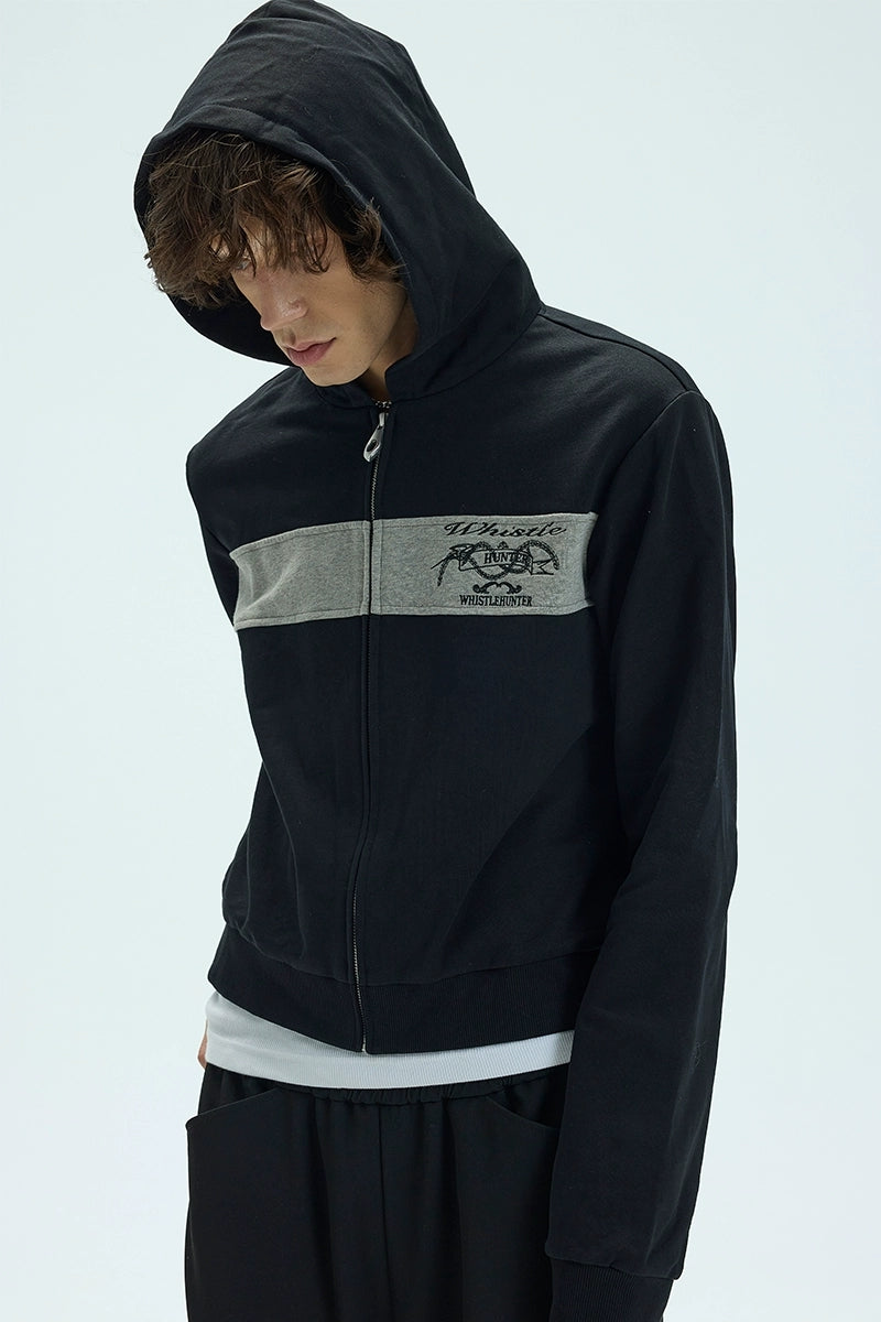 Varsity Patchwork Embroidered Zip Hoodie