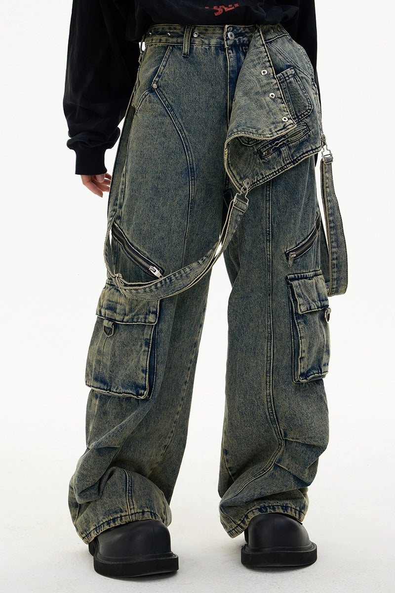 Vintage Denim Patchwork Overalls