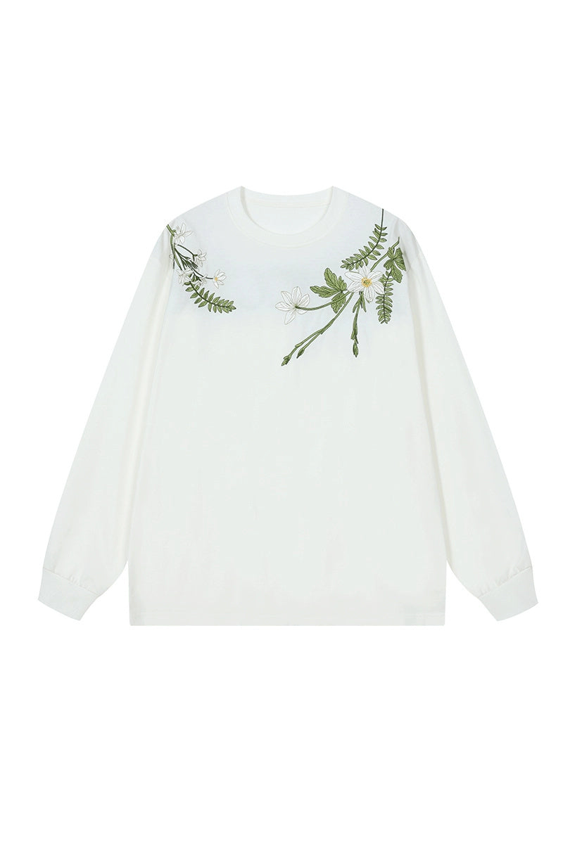 Floral Embroidered Oversized Long Sleeve Tee