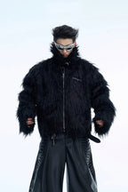 Metal Buckle Faux Fur Short Jacket