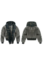 Unique Camo Patchwork Hooded Bomber Jacket