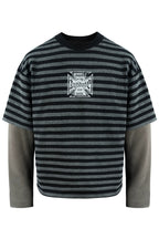 Layered Stripe Patchwork Graphic Long Sleeve Tee