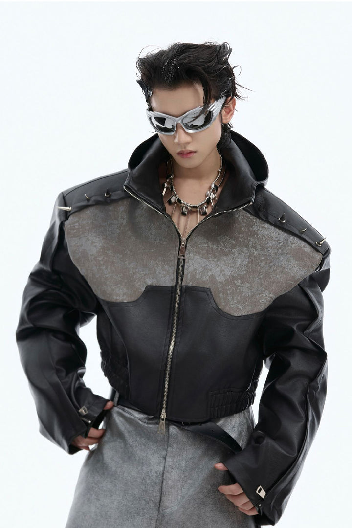 Asymmetrical Studded Punk Leather Jacket