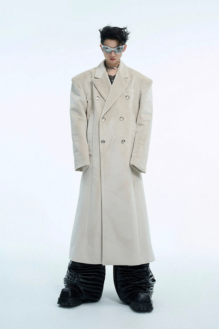 Double-Breasted Wool Blend Overcoat