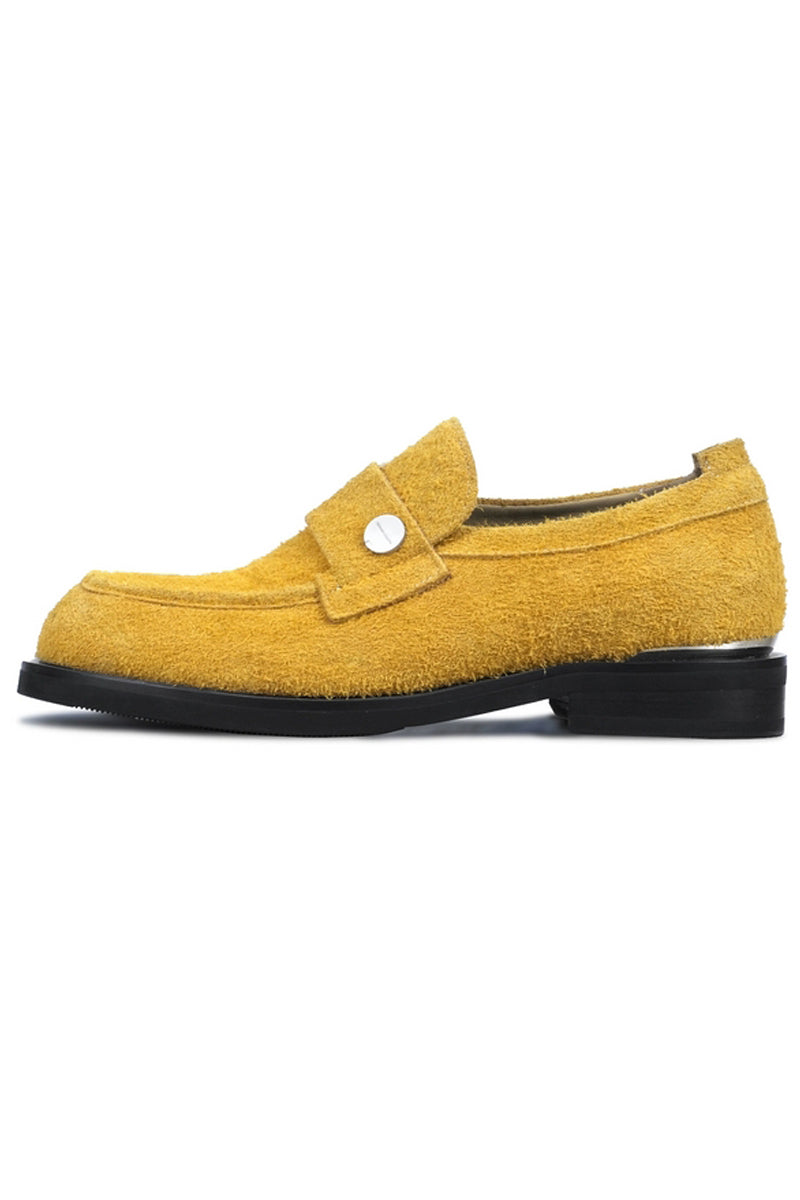 Metal Button Leather Loafers