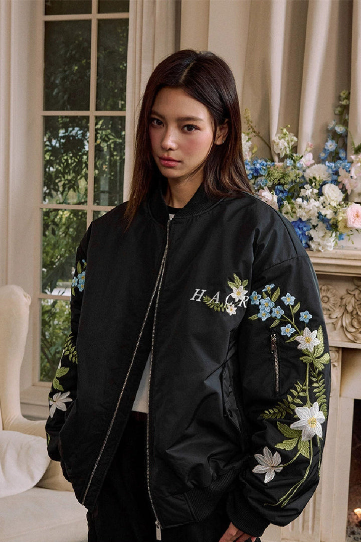 Floral Embroidered Bomber Jacket