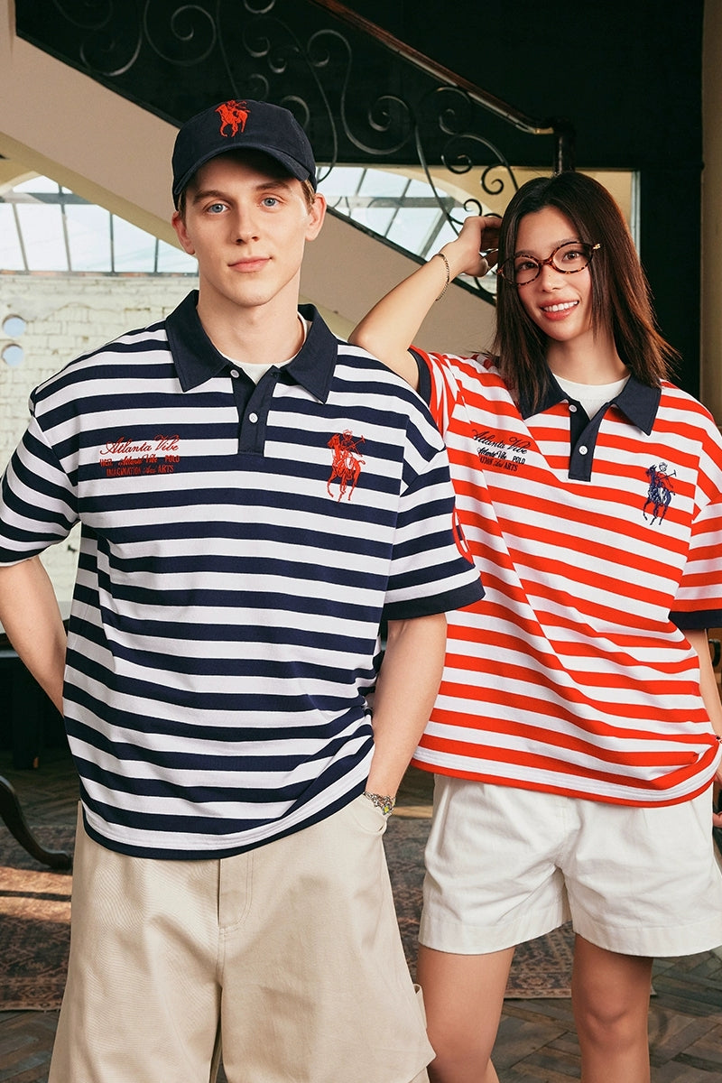 Nautical Striped Embroidered Polo Shirt