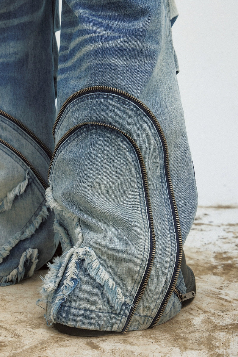 Asymmetric Buttoned Wide Jeans