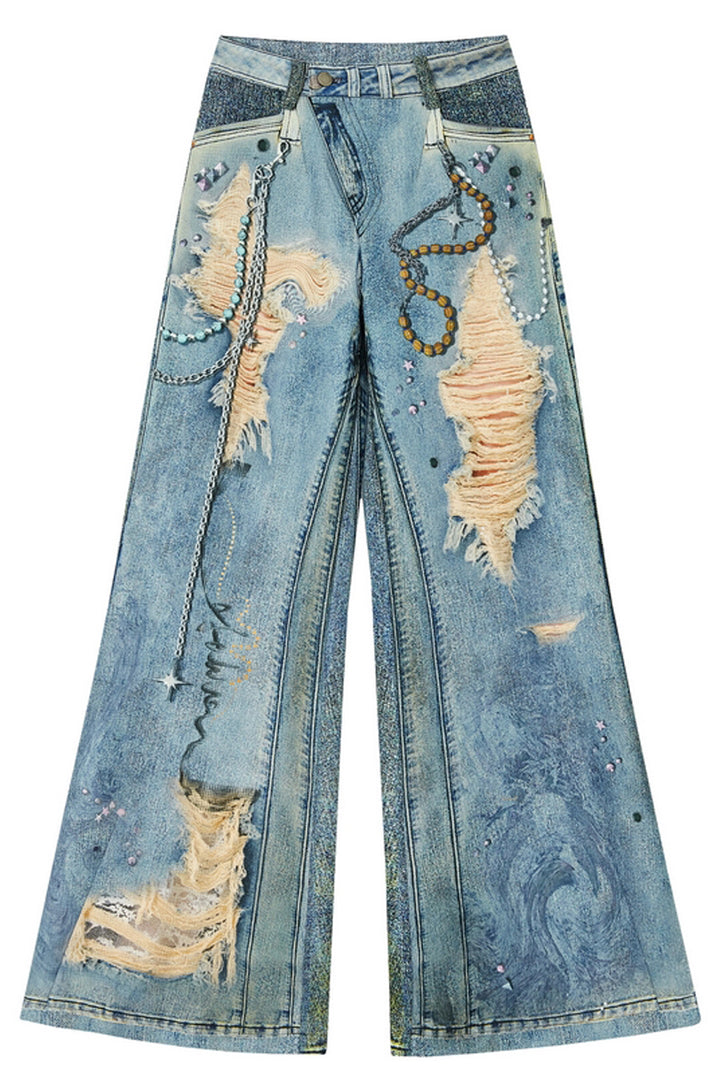 Printed High-Waist Flare Pants