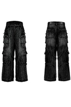Washed Wide-Leg Cargo Jeans