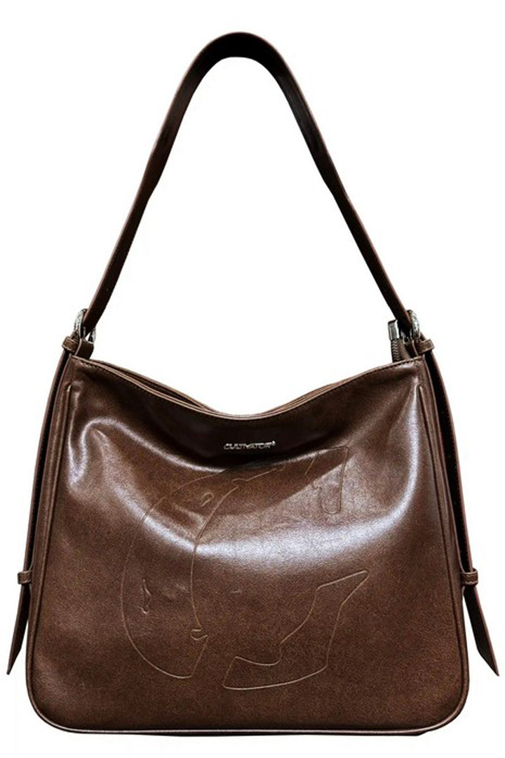 Cracked Leather C-Shaped Tote Bag